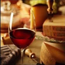 glass of red wine with cheese