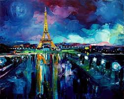 Illustration of Eiffel Tower lit up at night