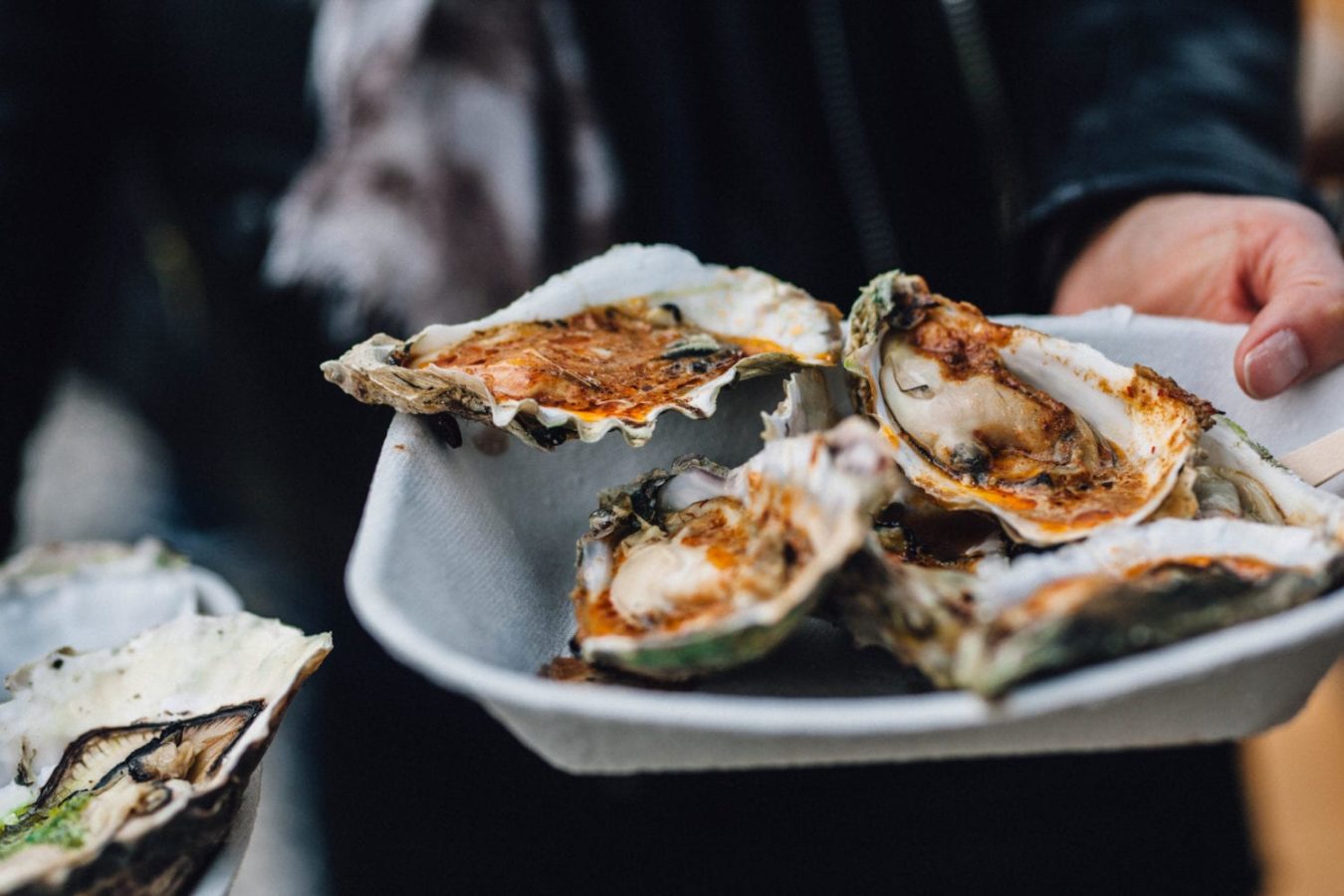 bowls of grilled oysters