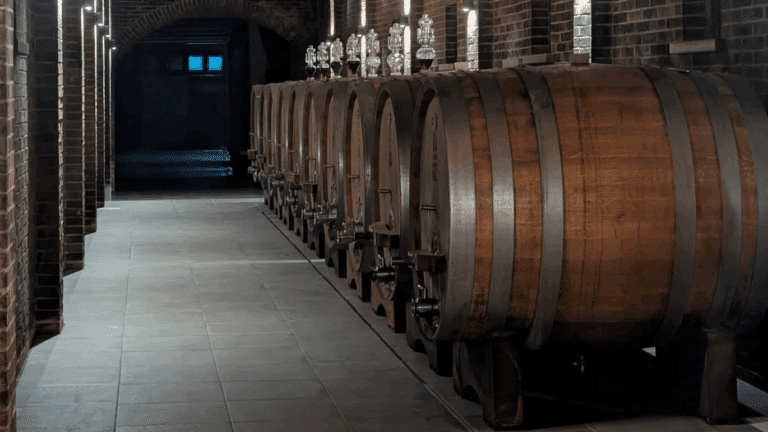 wine barrels in a cellar